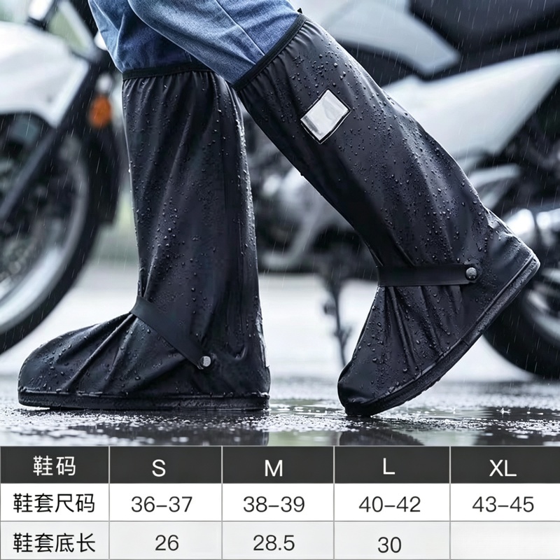 Cycling Shoe Covers - Yansıtıcı Şeritli Siyah Yüksek Top Su